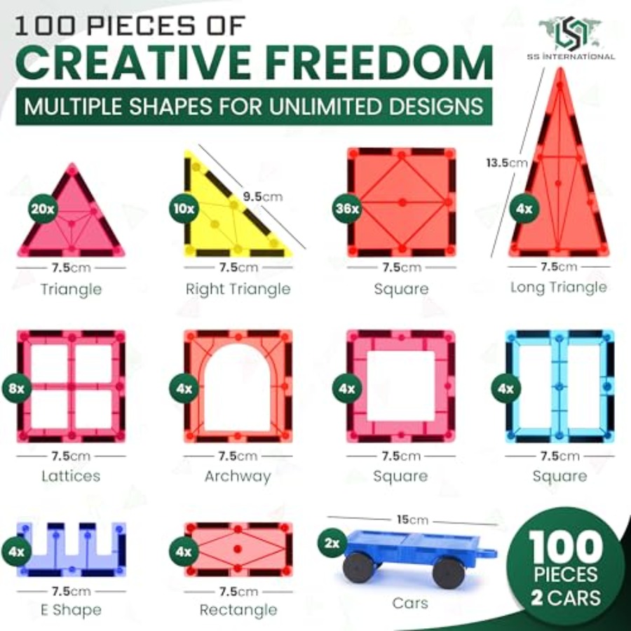 Magnetic Tiles Construction Se - Magnetic Building Tiles Set 100Pcs 评论和价格