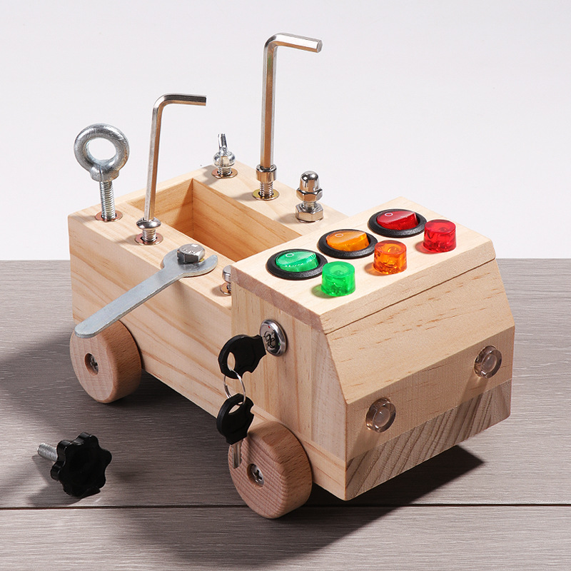 Wooden LED Light Up Guitar Bus - Montessori Wooden Busy Board Toddler 评论和价格